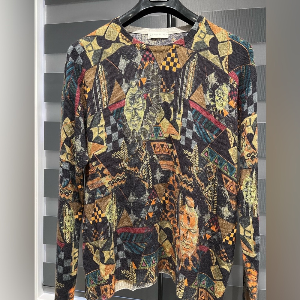 Etro Men’s Abstract Geometric Jacquard Knit Sweater Made in Italy – Size M - Picture 3 of 6